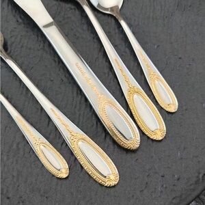 Milano Silver and Gold Deluxe Flatware Set Beaded Medallion